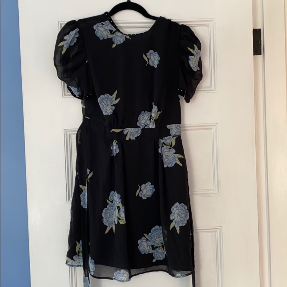Topshop Blue Flower Dress w/ tie